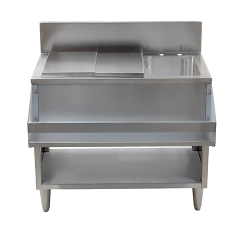 Omcan 48618 - 36″ Cocktail Mix Unit with 7″ Back Splash, 20″ x 12″ x 10″ Ice Bin with Sliding Cover, and 10″ x 12″ x 10″ Sinks