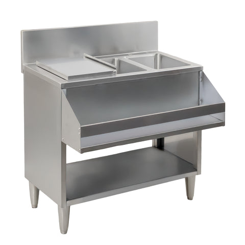 Omcan 48618 - 36″ Cocktail Mix Unit with 7″ Back Splash, 20″ x 12″ x 10″ Ice Bin with Sliding Cover, and 10″ x 12″ x 10″ Sinks