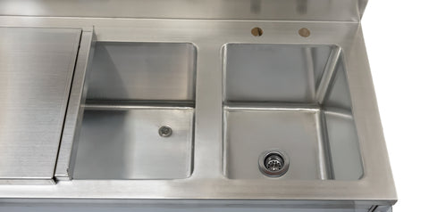 Omcan 48618 - 36″ Cocktail Mix Unit with 7″ Back Splash, 20″ x 12″ x 10″ Ice Bin with Sliding Cover, and 10″ x 12″ x 10″ Sinks