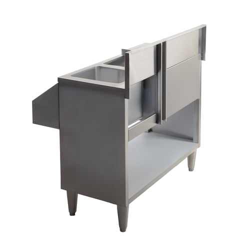 Omcan 48618 - 36″ Cocktail Mix Unit with 7″ Back Splash, 20″ x 12″ x 10″ Ice Bin with Sliding Cover, and 10″ x 12″ x 10″ Sinks