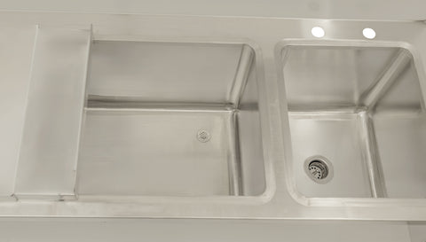 Omcan 48619 - 60″ Cocktail Mix Unit with 7″ Back Splash, 44″ x 12″ x 10″ Ice Bin with Sliding Cover, and 10″ x 12″ x 10″ Sinks