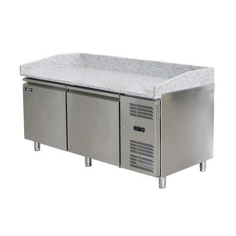 Omcan 48621 - 80″ Two (2) Door Granite Top Refrigerated Pizza Prep Table, 20.5 cu.ft. (580 L), Stainless Steel