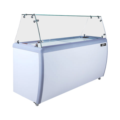 Omcan 48657 - 39″ 6+4 Tubs Capacity Ice Cream Dipping Freezer with Flat Sneeze Guard - 110V/60 Hz/1 Ph