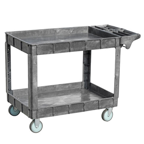 Omcan 48879 - Heavy-Duty Gray Utility Cart with Extended Handle 47" x 25.6" x 33.5"