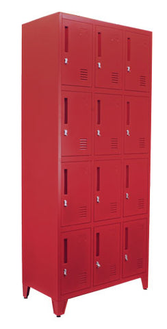 Omcan 48883 - 4 Tier, 3 Bank Steel Locker – Red