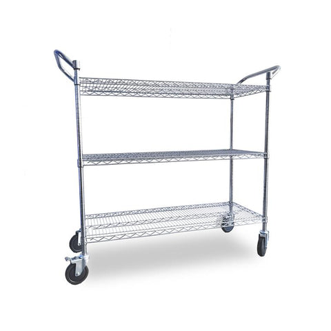 Omcan 49141 - 18″ x 36″ Chrome Plated Wire Shelving Cart, 3-Tier with Double Handle