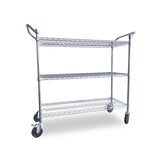 Omcan 49142 - 24″ x 48″ Chrome Plated Wire Shelving Cart, 3-Tier with Double Handle