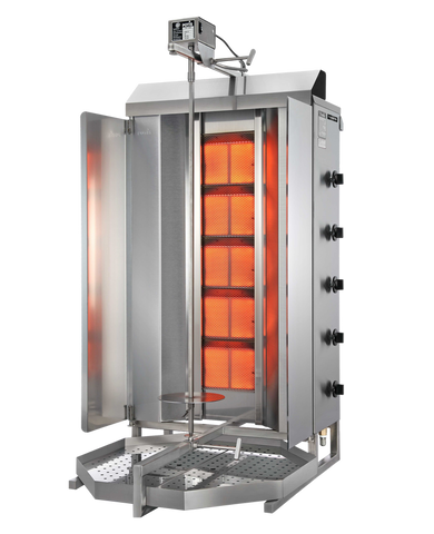 Omcan 49162 - Potis MU GD5 120 kg Natural Gas Vertical Broiler / Shawarma Machine with 5 Burners | Trento – 47,500 BTU
