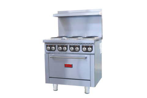Omcan 49170 - 36” Commercial Electric Range with 6 Burners and Standard Oven – 208V, 17kW, 1Ph