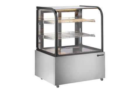 Omcan 49296 - 37" Floor Model Display Warmer, 2 Shelves, Curved Glass, Full-Service, 12 cu. ft. (340 L) Capacity - 110V, 800W