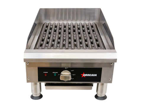 Omcan 49885 - 14″ Electric Charbroiler with Grill and Griddle Plate Attachments – 3.6 KW, 240 V