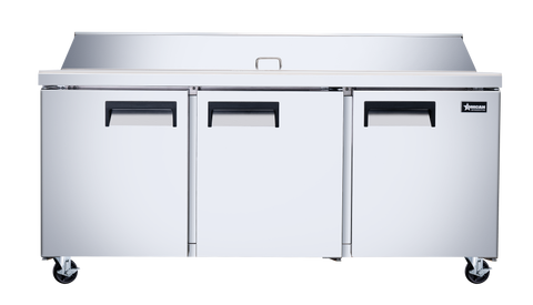 Omcan 50048 - 70″ Three (3) Door Refrigerated Prep Table, 15.5 cu.ft. (440 L), Stainless Steel