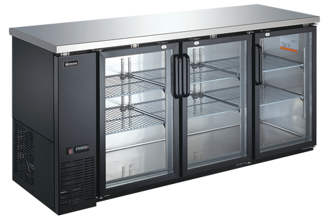 Omcan 50062 - 73" Three (3) Glass Door Back Bar Cooler with Lock, 19.6 cu.ft. (556 L)