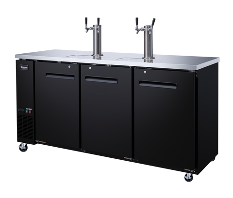 Omcan 50065 - 73″ Three (3) Door Kegerator / Beer Dispenser with 2 Taps, 19.6 cu.ft. (556 L)