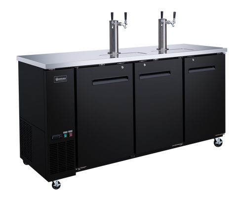 Omcan 50065 - 73″ Three (3) Door Kegerator / Beer Dispenser with 2 Taps, 19.6 cu.ft. (556 L)