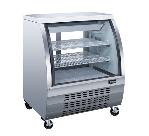 Omcan 50084 - 36″ Two (2) Shelf Floor Refrigerated Showcase, 11.6 cu.ft. (328 L), Stainless Steel