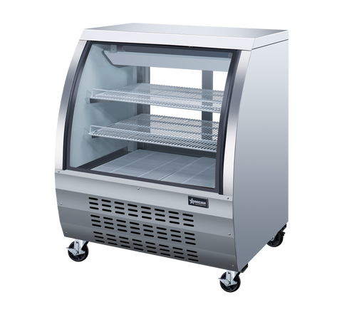 Omcan 50084 - 36″ Two (2) Shelf Floor Refrigerated Showcase, 11.6 cu.ft. (328 L), Stainless Steel
