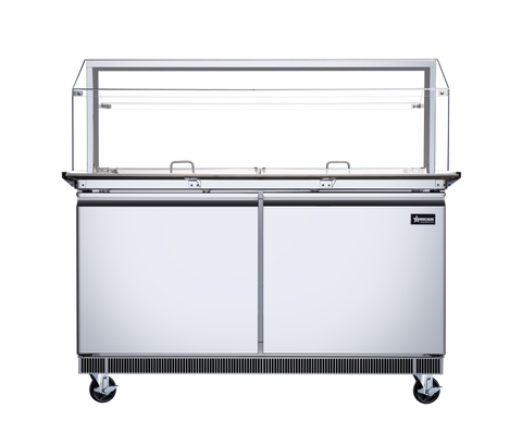 Omcan 50089 - 60″ Stainless Steel Refrigerated Salad Bar / Cold Food Table with Sneeze Guard, Tray Slide and Pan Covers