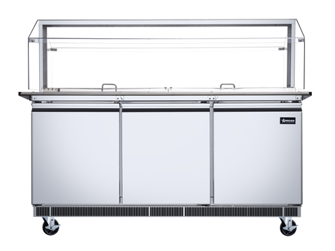 Omcan 50090 - 72″ Stainless Steel Refrigerated Salad Bar / Cold Food Table with Sneeze Guard, Tray Slide and Pan Covers