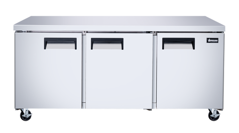 Omcan 58018 - Juneau 72″ Three (3) Door Undercounter Refrigerator, 11 cu.ft. (311 L), Stainless Steel