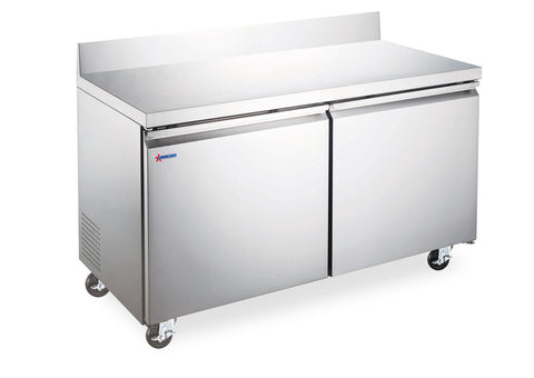 Omcan 50099 - 60″ Two (2) Door Worktop Refrigerator with Backsplash, 15 cu.ft. (425 L), Stainless Steel