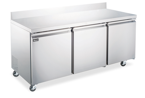 Omcan 50100 - 72″ Three (3) Door Worktop Refrigerator With Backsplash, 17 cu.ft (481 L), Stainless Steel