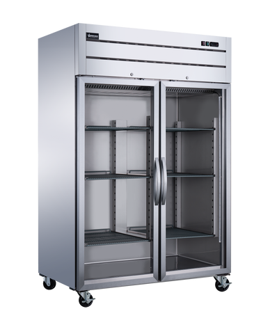 Omcan 50119 - 54″ Two (2) Glass Door Top Mounted Reach-In Refrigerator, 43.1 cu.ft. (1220 L), Stainless Steel