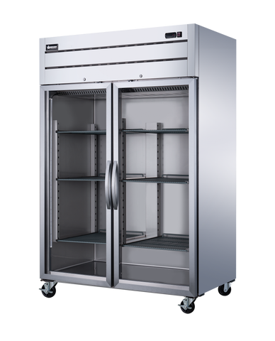 Omcan 50119 - 54″ Two (2) Glass Door Top Mounted Reach-In Refrigerator, 43.1 cu.ft. (1220 L), Stainless Steel