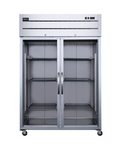 Omcan 50119 - 54″ Two (2) Glass Door Top Mounted Reach-In Refrigerator, 43.1 cu.ft. (1220 L), Stainless Steel