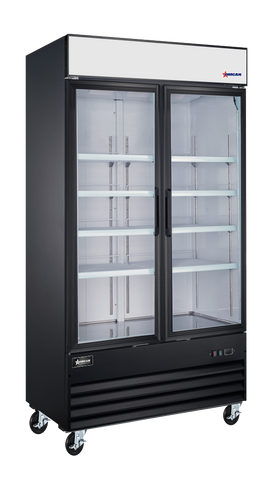 Omcan 50128 - 40" Two (2) Glass Door Display Refrigerator, 31.5 cu.ft. (892 L), Black