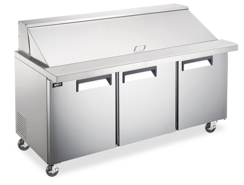 Omcan 59130 - Aurora 71″ Three (3) Door Mega Top Refrigerated Prep Table, 19.5 cu.ft. (553 Liter), Stainless Steel