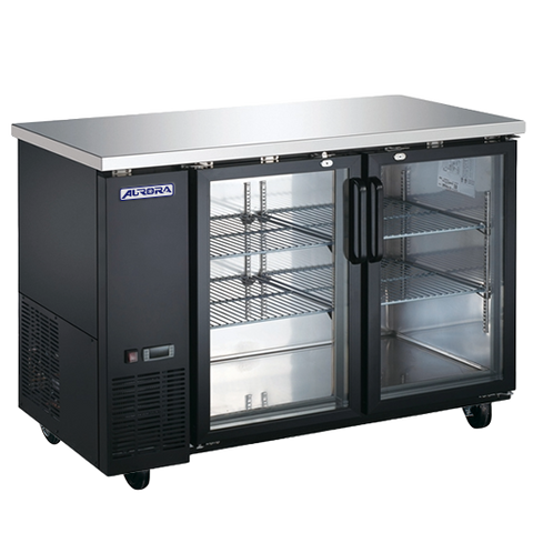 Omcan 59060 - Aurora 61″ Two (2) Glass Door Back Bar Cooler with Lock, 15.8 cu.ft. (446 L), Black