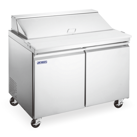 Omcan 59129 - Aurora 36″ Two (2) Door Mega Top Refrigerated Prep Table, 9 cu.ft. (258 Liter), Stainless Steel