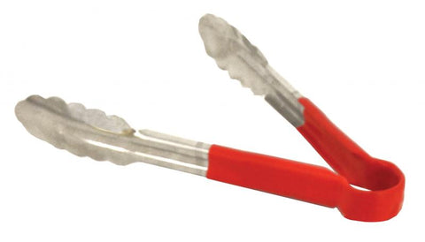 Omcan 80541 - 9" Heavy-Duty Utility Tongs with Red Plastic Handle