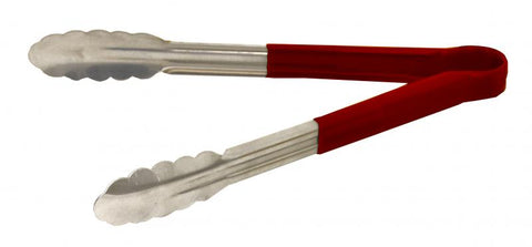 Omcan 80546 - 12" Heavy-Duty Utility Tongs with Red Plastic Handle