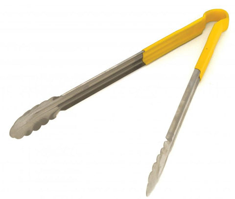Omcan 80552 - 16" Heavy-Duty Utility Tongs with Yellow Plastic Handle
