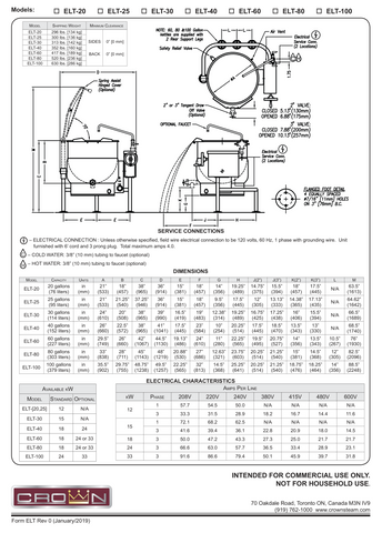 Crown ELT-20 - Floor Model Tilting Electric Steam Kettle